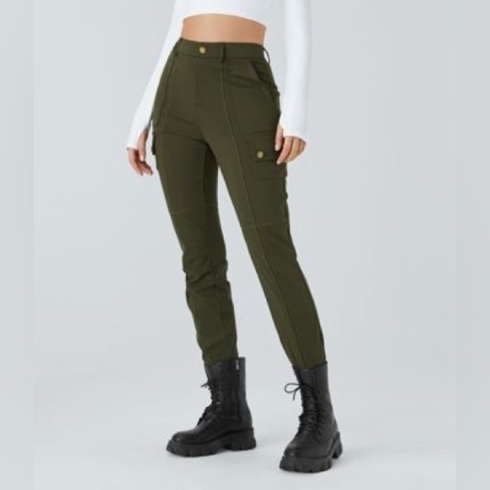 HALARA Olive Green Skinny Cargo Jumpsuit Pants
